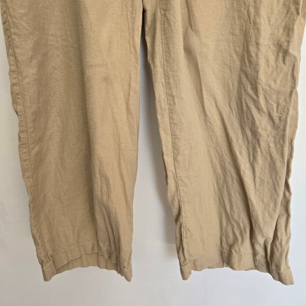 Gap Women Linen Blend Pants Coastal Summer Wide Leg Vacation Pockets Tan Large - Picture 4 of 11